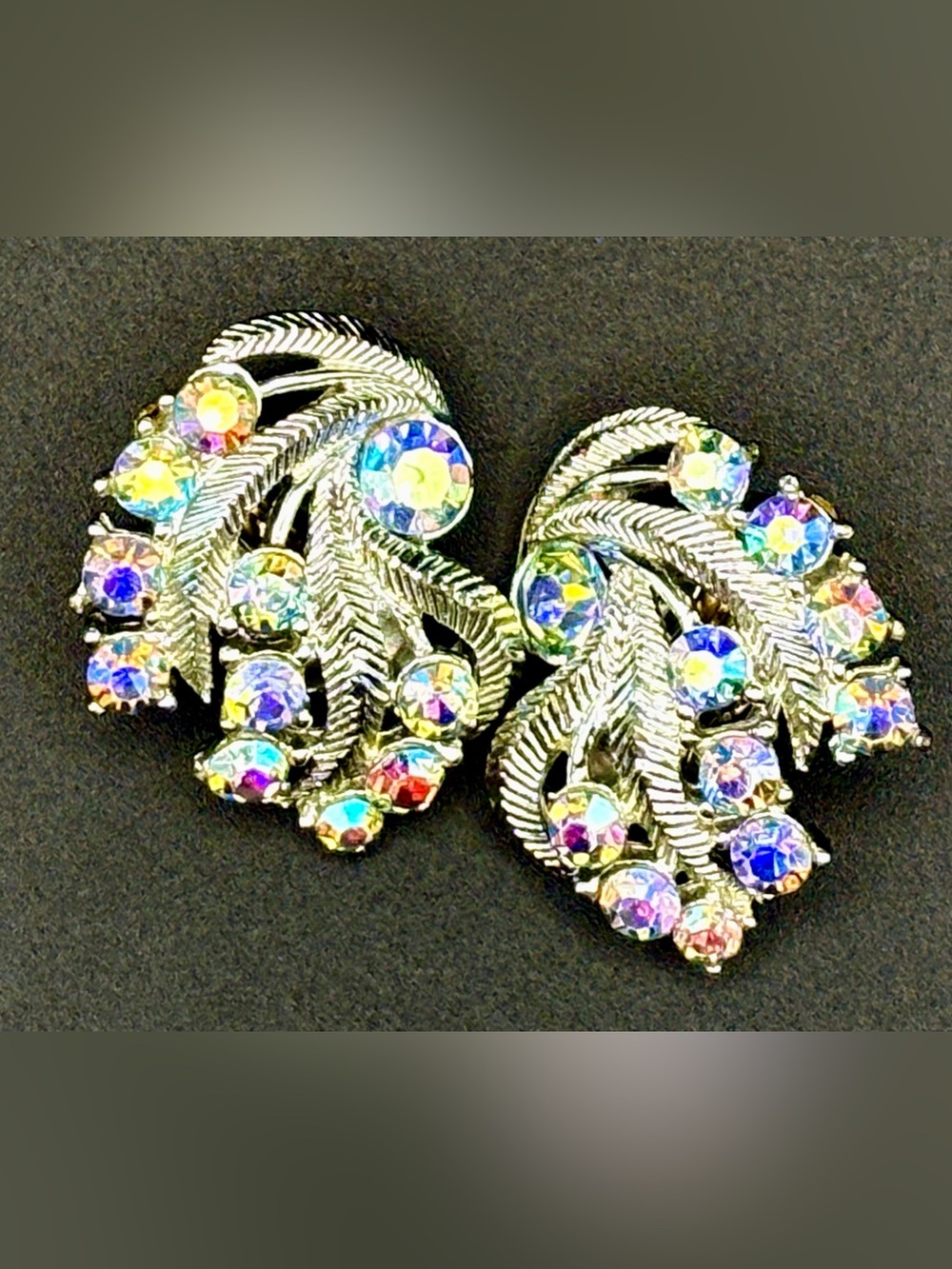 Aurora Crystal Leaf Clip-On Earrings - Silver